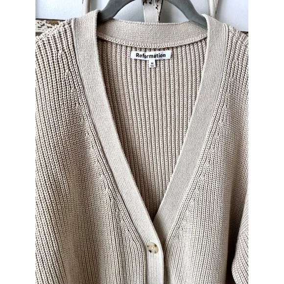 Reformation Jessa Cotton Cardigan Size Medium Tan - Picture 2 of 4